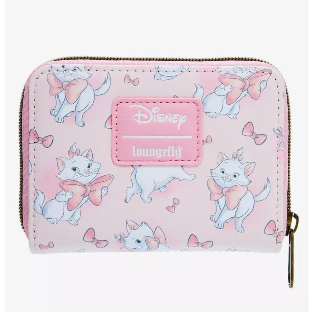Loungefly Disney Aristocats Marie Wallet Bow Pattern Zip Around Pink White